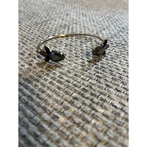 Gold Tone Black Crystal Floral Cuff Bracelet Open Bangle Evening Jewelry Womens